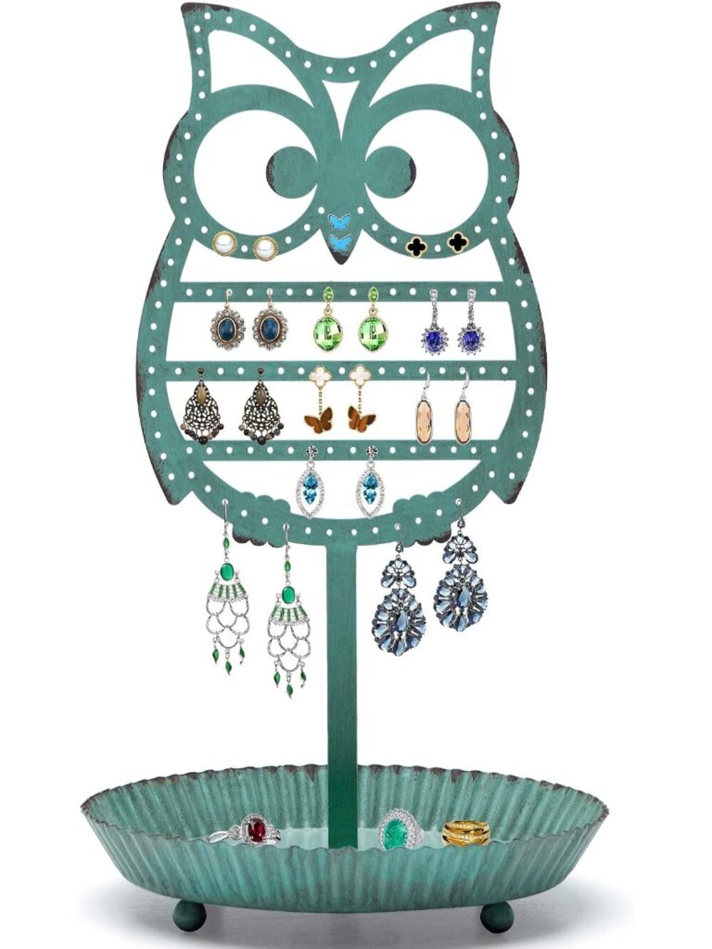 Earring Holder Stand Hanging Organizer Metal Jewelry Tree Cute Owl Ear Stud Hold